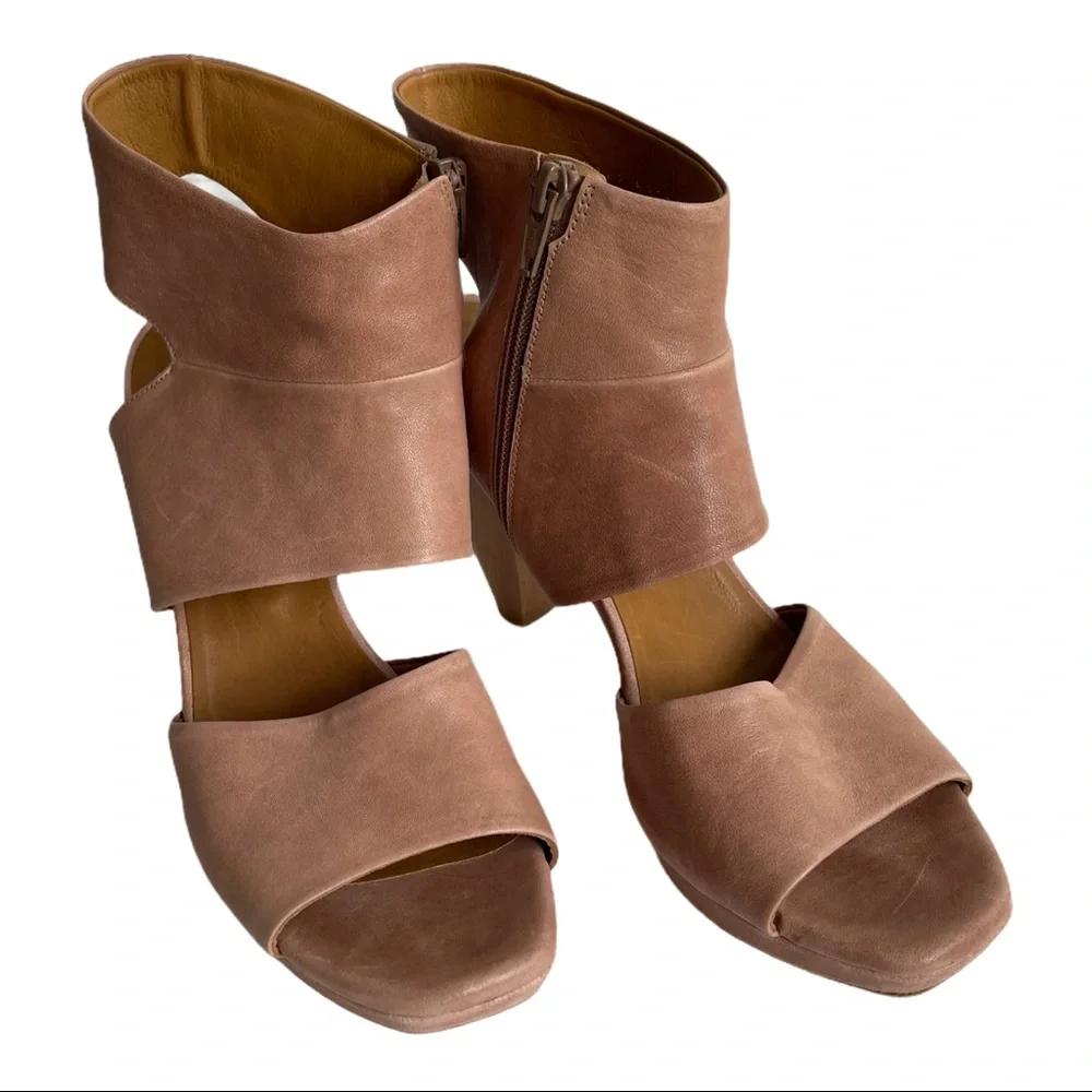 COCLICO Mauve Pink Suede Cutout Platform Sandal Heels